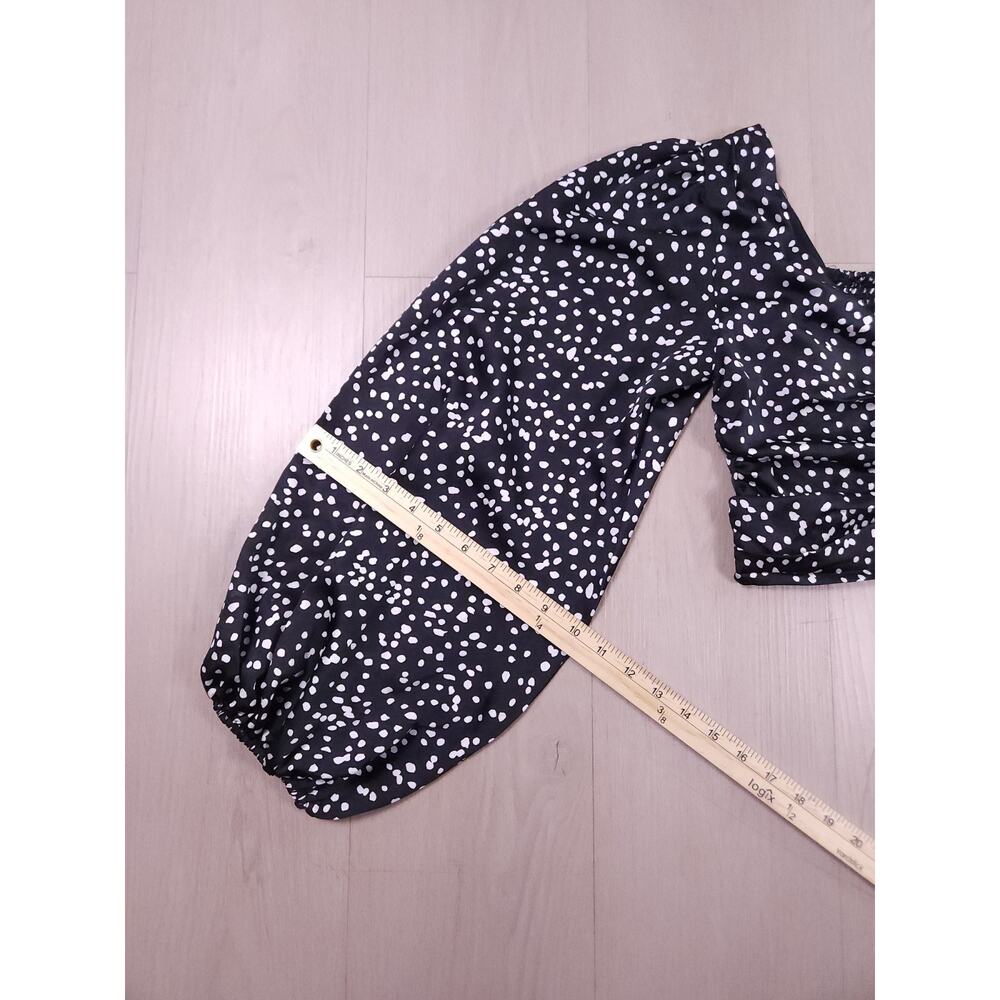 INTHEBEGINNING Los Angeles Puff Sleeve Polka Dot Crop Top – Black/White, Size S - Picture 3 of 12